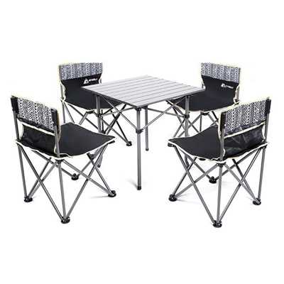 Hewolf 5pcs Set Camping Foldable Table and Chairs black
