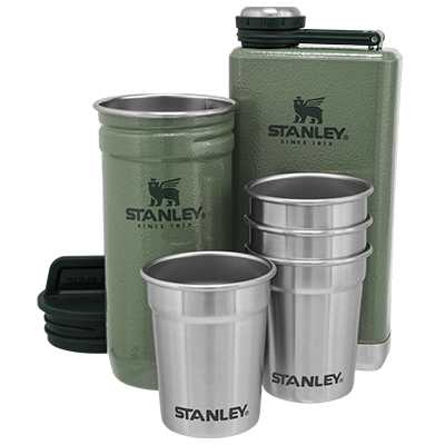 Stanley Adventure Shot Glass + Flask Set hammertone green