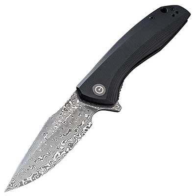 Civivi Baklash Damascus Pattern Blade With Black Color G10 Handle Folding Knife