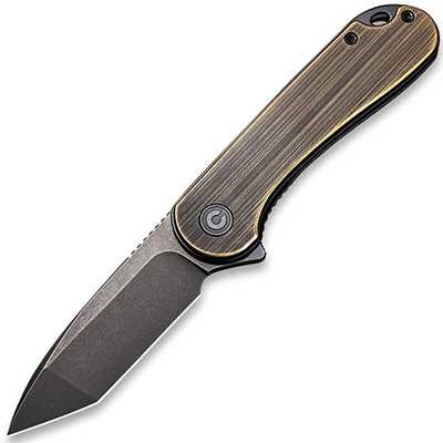 Civivi Elementum Black Stonewashed D2 Tanto Blade with Black Hand Rubbed Brass Handle C907T-A