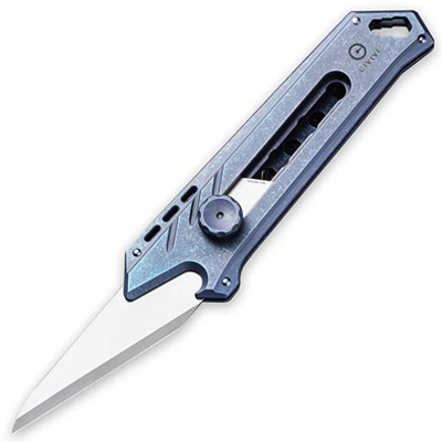 Civivi Mandate Blue Ti Utility Knife With Stonewashed 9Cr18MoV & Damascus Blade C2007B