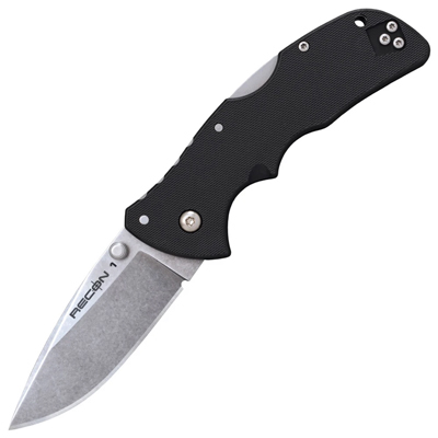 Cold Steel Mini Recon 1 Spear Point Stonewashed Blade With Black GRN Handle Folding Knife