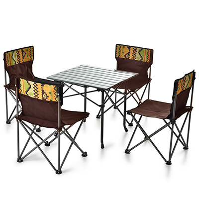 ODP 0665 5pcs Set Camping Foldable Table and Chairs brown