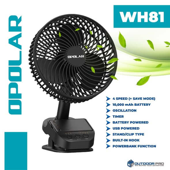 OPOLAR 10,000MAH OSCILLATING CAMPING CLIP FAN WH81
