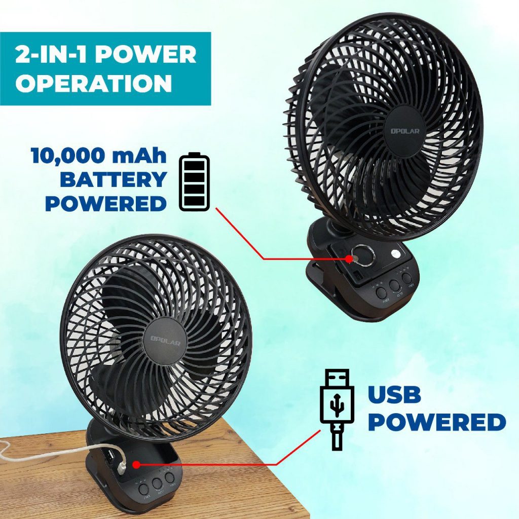 OPOLAR 10,000MAH OSCILLATING CAMPING CLIP FAN WH81