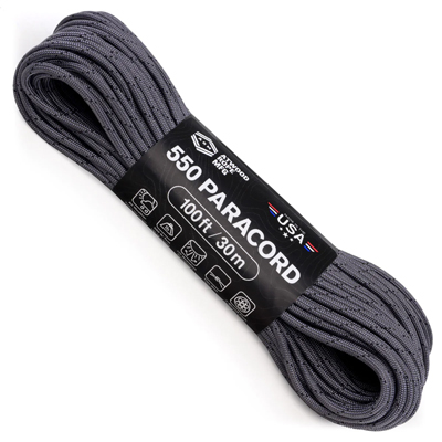 Atwood Rope MFG Paracord 550 Type 7 Strands 100 Feet Graphite with Black Tracer