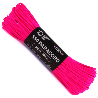 Atwood Rope MFG Paracord 550 Type 7 Strands 100 Feet Neon Pink