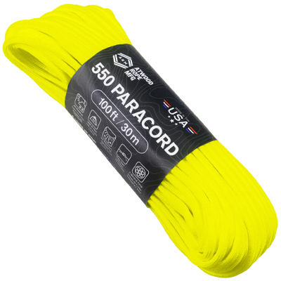 Atwood Rope MFG Paracord 550 Type 7 Strands 100 Feet Neon Yellow