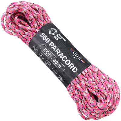 Atwood Rope MFG Paracord 550 Type 7 Strands 100 Feet Pink Camo