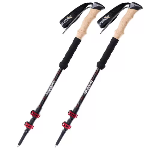Naturehike Far Wind Three-Section Telescopic Carbon Trekking Pole 2pcs red