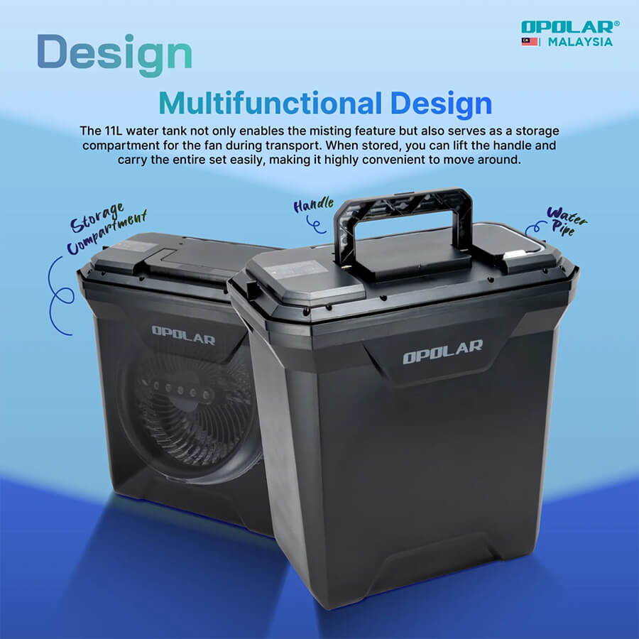 Opolar F6201 11L Water Tank Oscillating & Rechargeable Mist Fan In 10 Inch