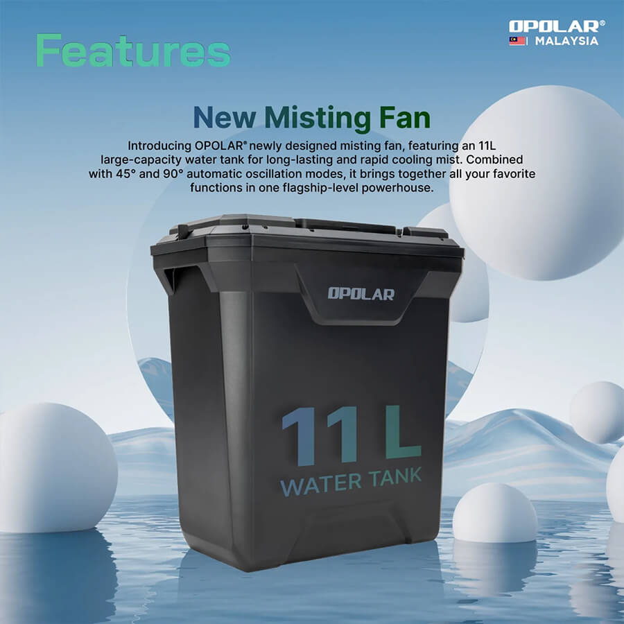 Opolar F6201 11L Water Tank Oscillating & Rechargeable Mist Fan In 10 Inch