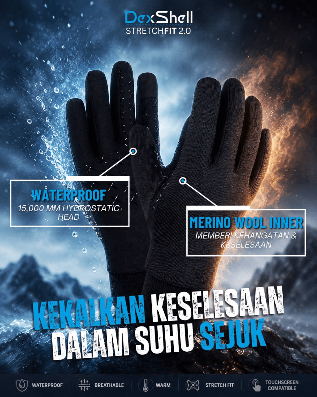 DEXSHELL STRETCHFIT 2.0 WATERPROOF GLOVES
