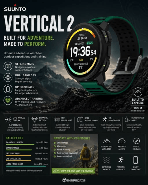 Suunto Vertical 2: Navigasi Padu, Bateri Tahan Lama & Lampu SOS Untuk Kaki Outdoor!