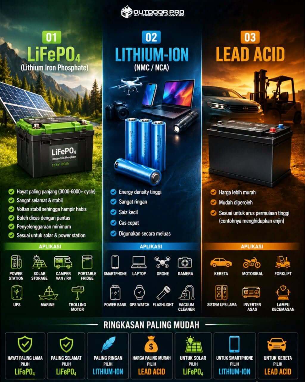 JENIS BATERI LiFePO₄, LITHIUM-ION & LEAD ACID